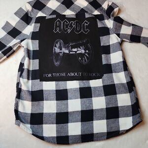 AC/DC For Those About To Rock Upcycled Jumping Beans Flannel Shirt Size 6